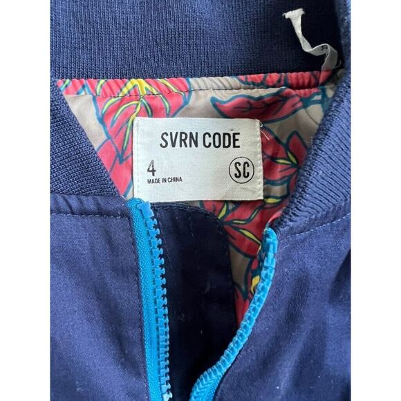 SVRN Code Boys lightweight Bomber Jckt Size 4 Blue Floral linin Full Zip Pockets - Picture 3 of 4